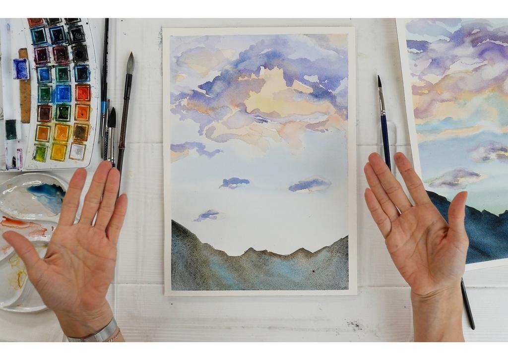 он-лайн урок по акварели "Облака"