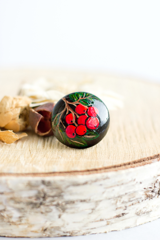 Деревянное кольцо с росписью Рябина