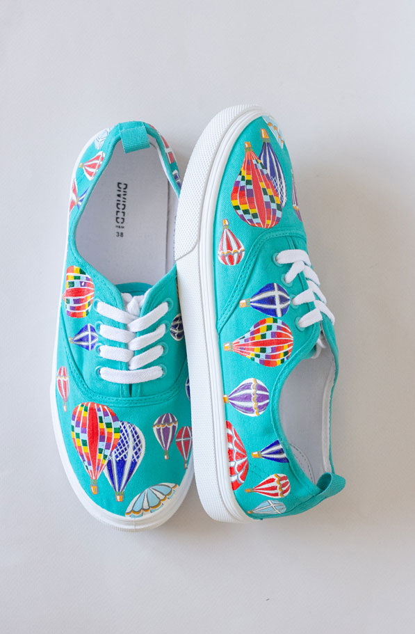 Бирюзовые кеды с росписью - Воздушные шары в небе ver.2