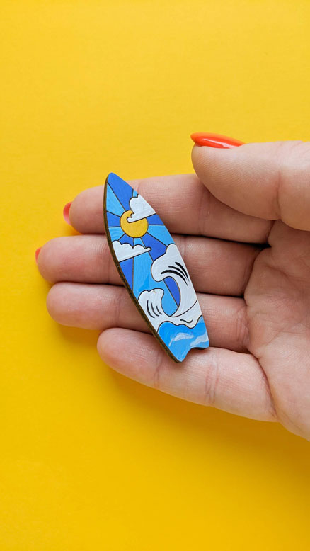 Деревянная брошь - Сёрф