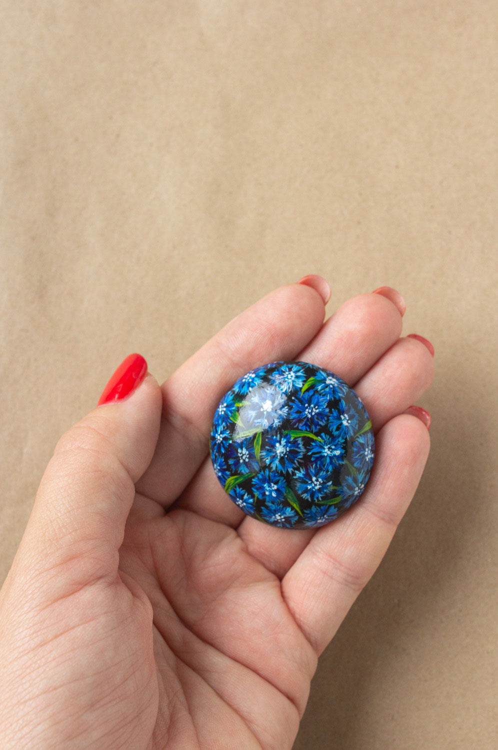 Деревянная брошь - Васильки