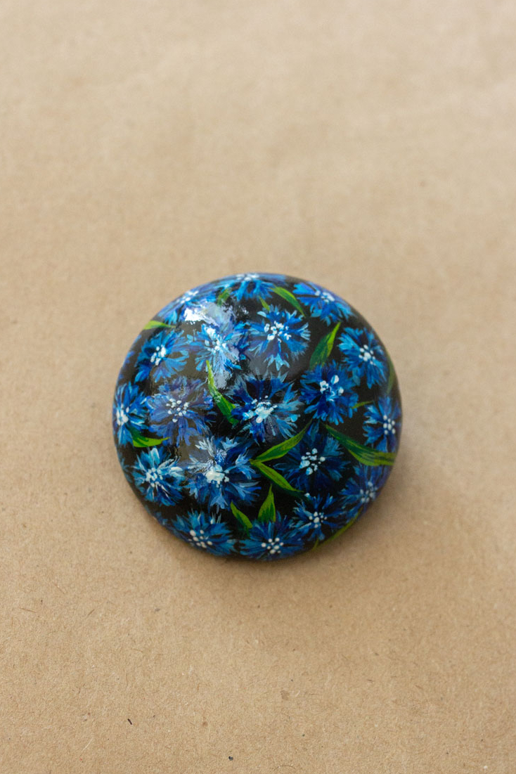 Деревянная брошь - Васильки