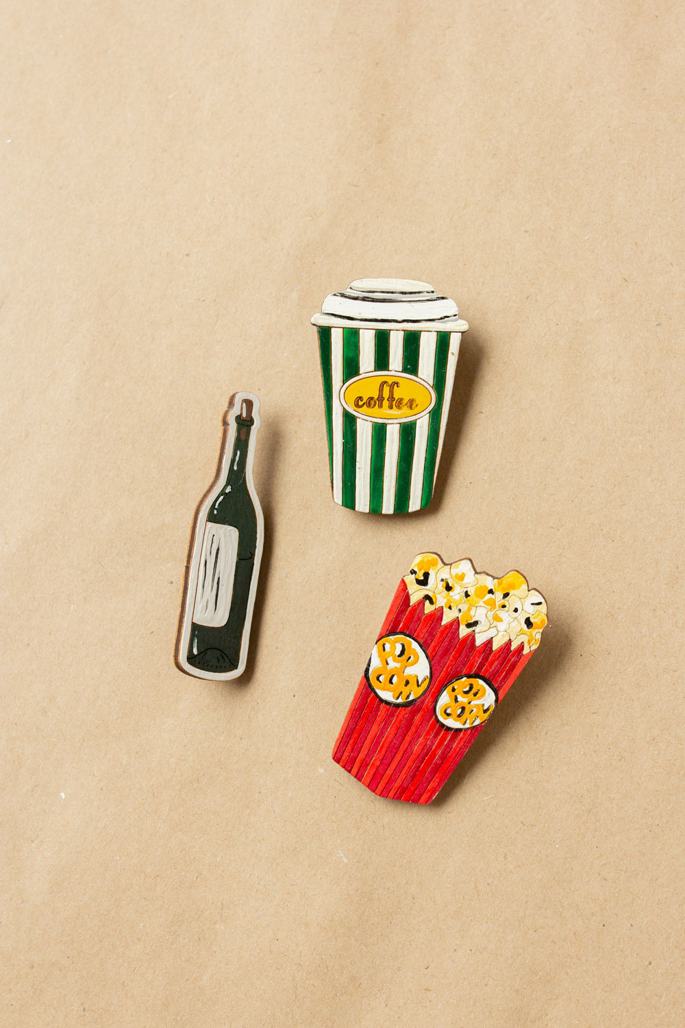 Деревянная брошь - Popcorn