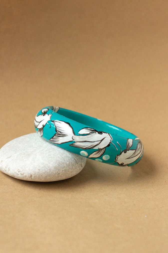 Бирюзовый браслет с рыбками - Карпы Кои