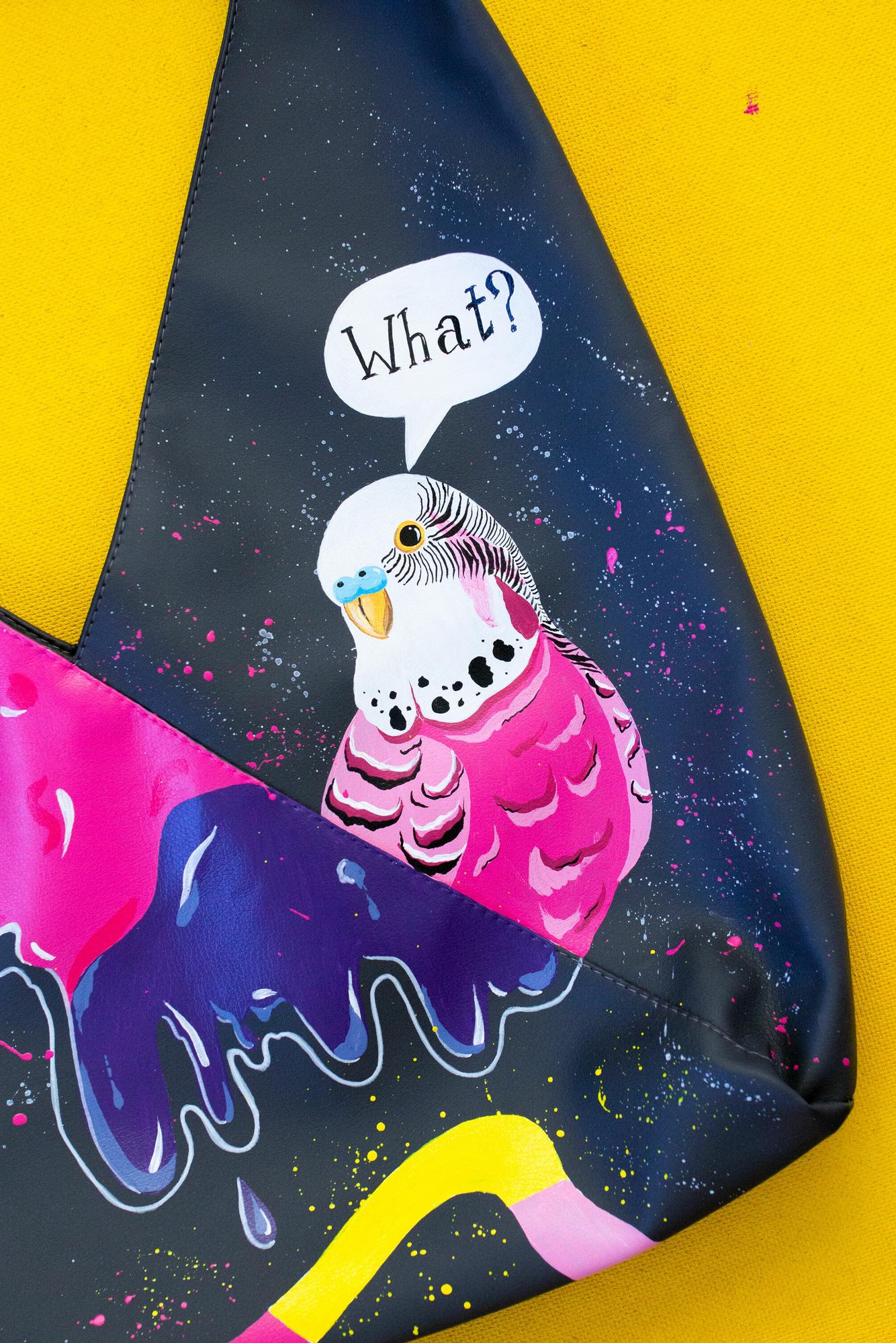 Сумка - шоппер из экокожи с росписью - Попугай WHAT