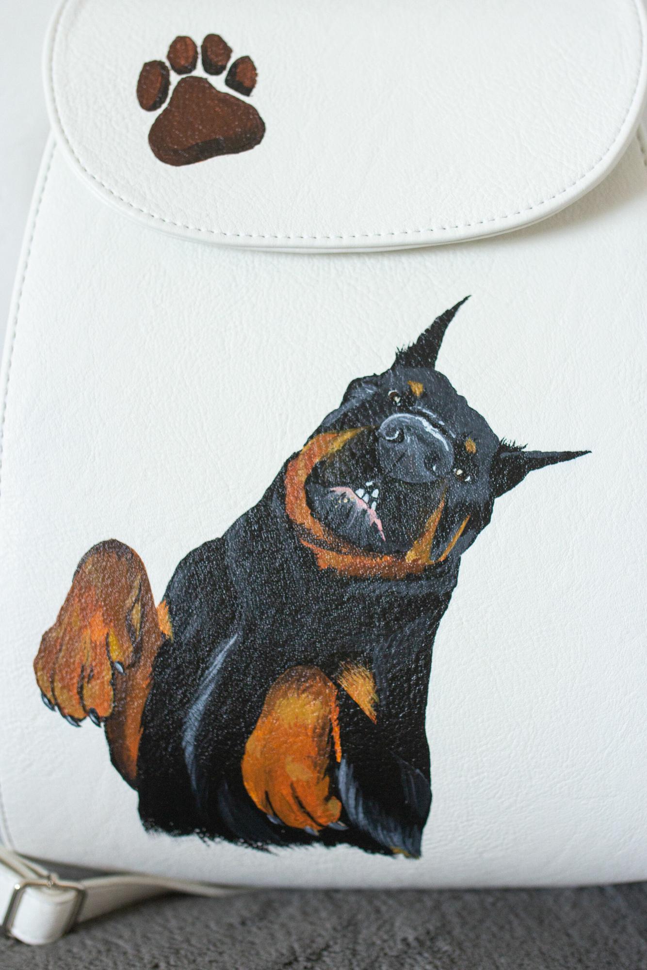 Кожаный рюкзак с ручной росписью - Дог, портрет собаки на заказ