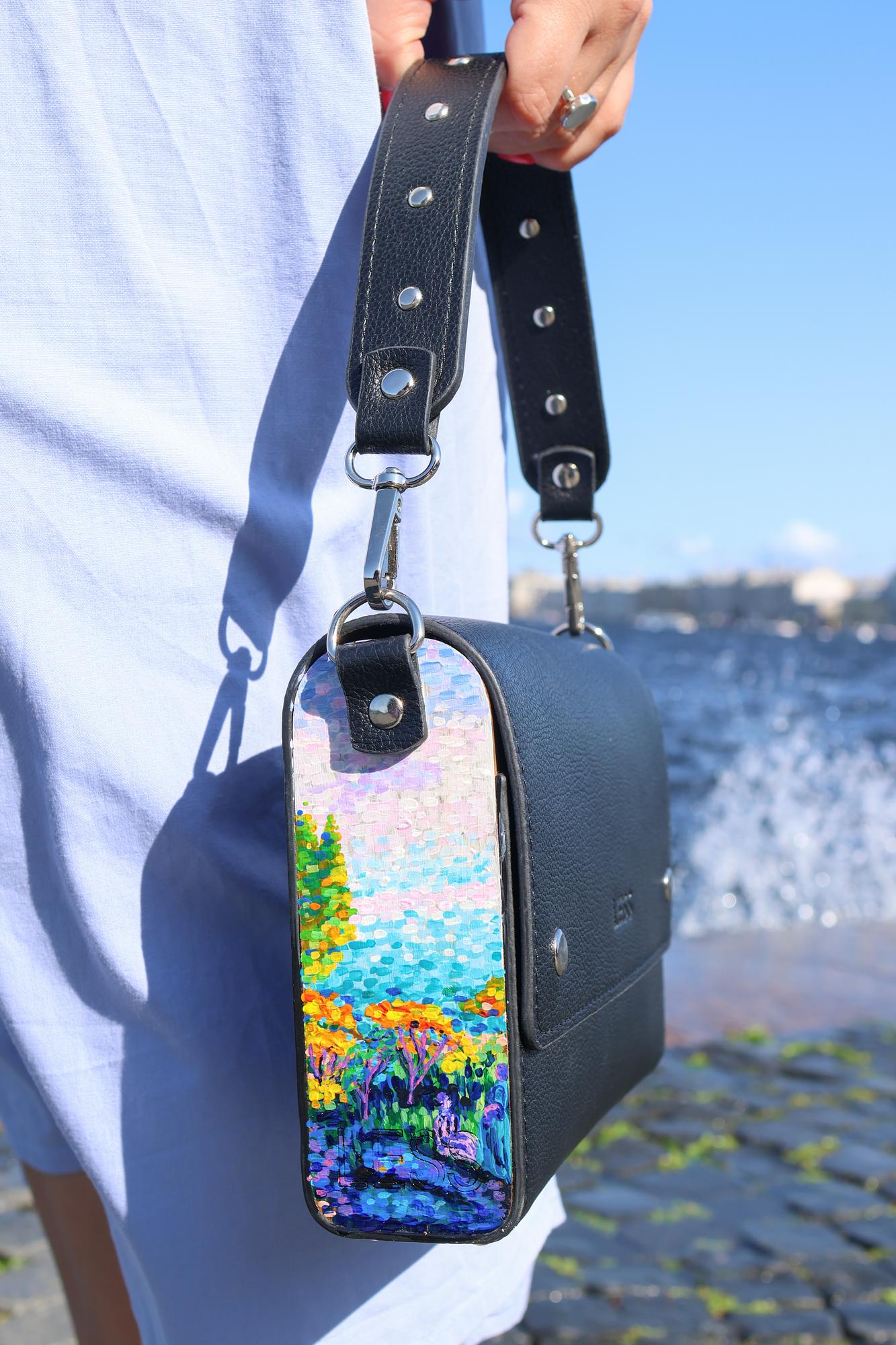 Кожаная сумка с росписью по мотивам Анри Эдмон Кросса - Pink Clouds