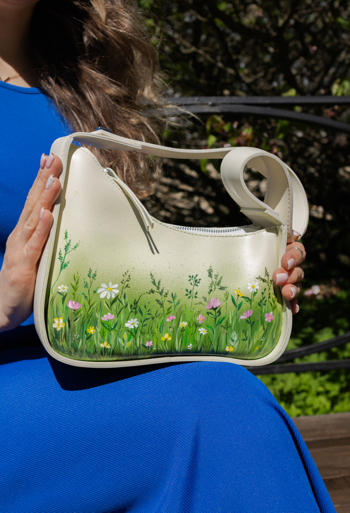 Кожаная ассиметричная сумка с цветочной росписью - Field