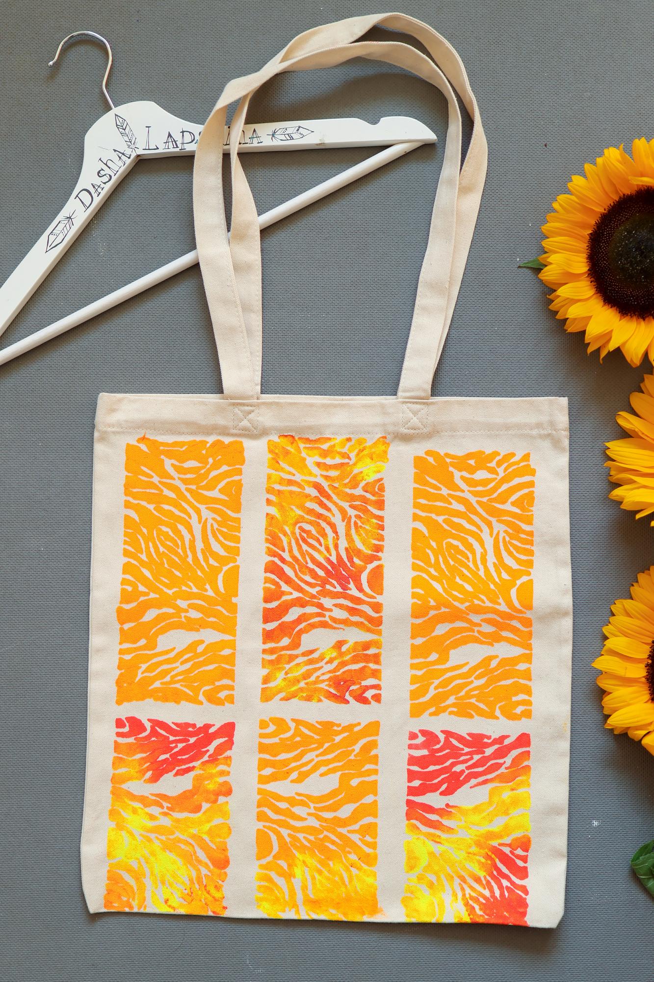 Cумка - шоппер с росписью - Оранжевая Зебра