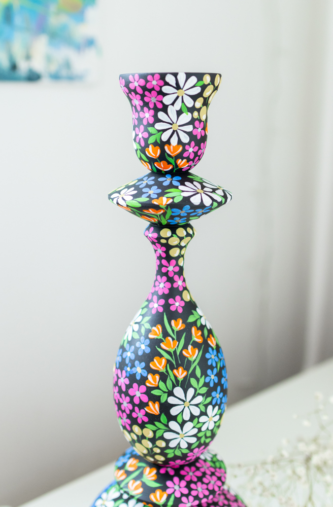 Подсвечник из дерева с росписью - Ночью в саду