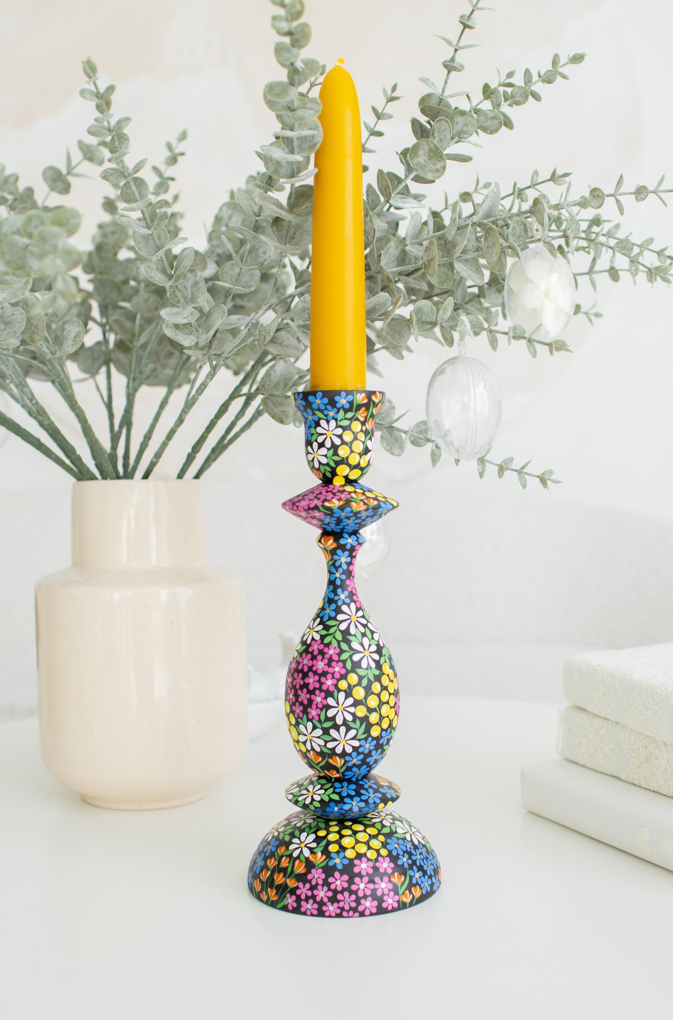 Подсвечник из дерева с росписью - Ночью в саду