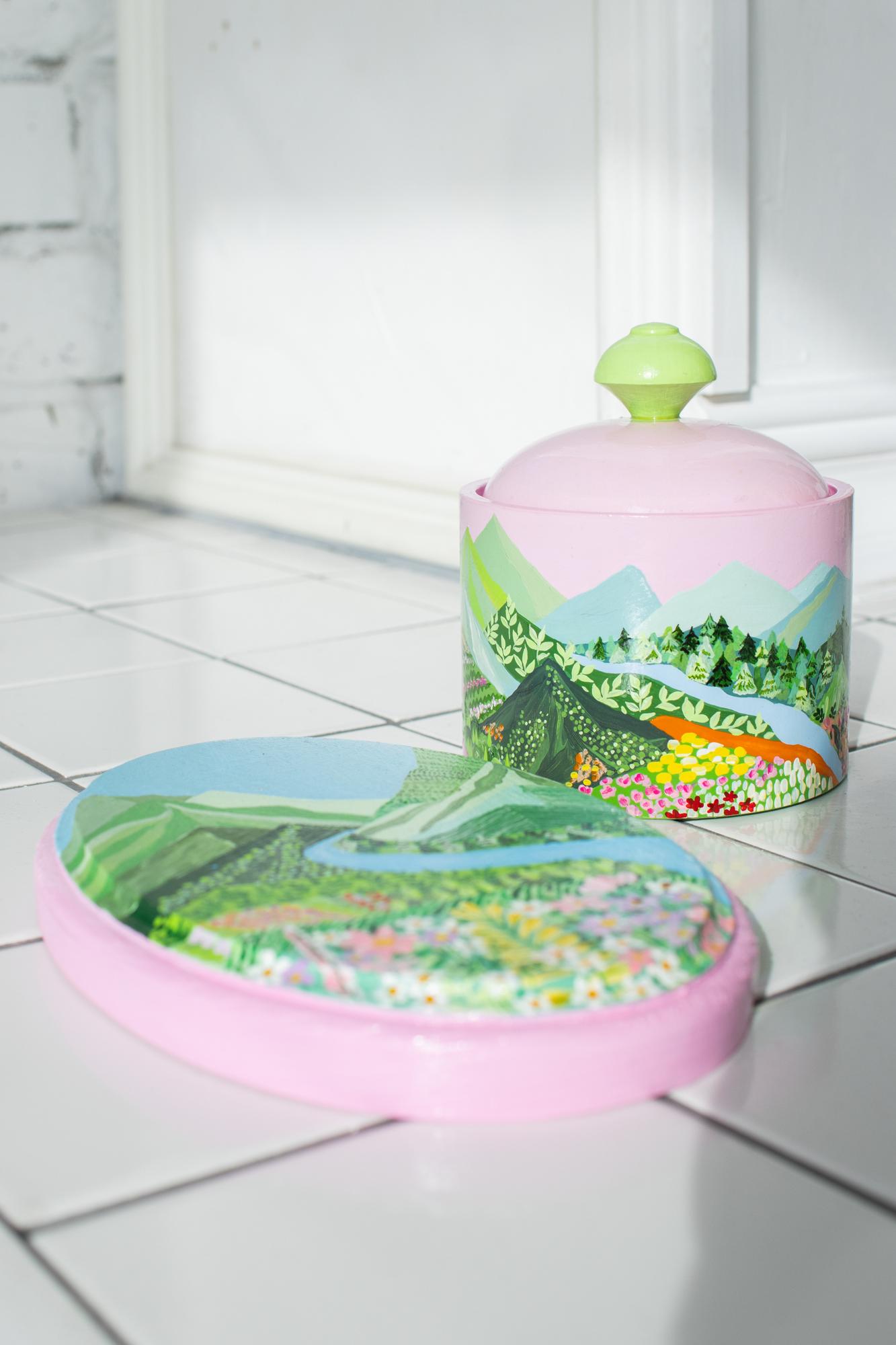 Сет: Панно и шкатулка из дерева с росписью - Весна в горах