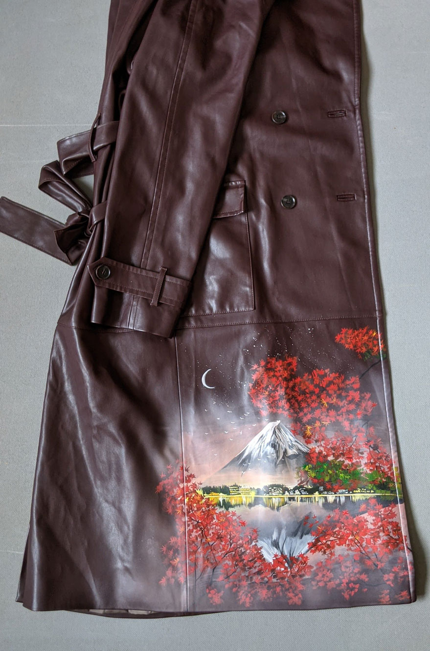 Ручная роспись кожаного плаща - Вид на Фудзи в Японии осенью