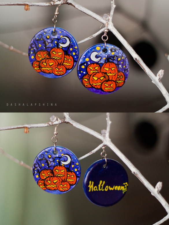 Серьги с росписью "Halloween"