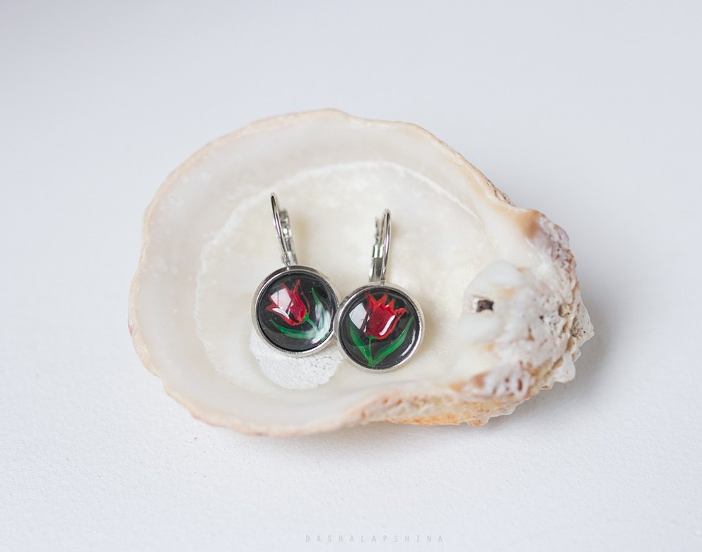 Металлические серьги с росписью "Тюльпаны"