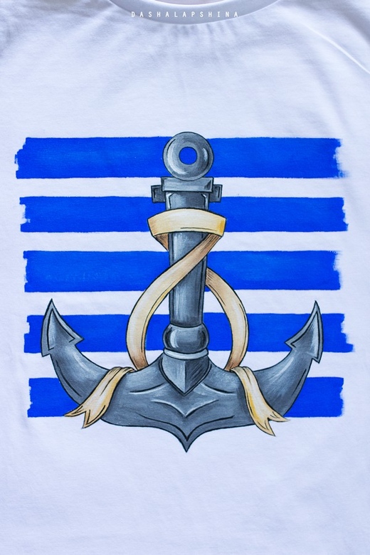 Футболка с росписью  с якорем в полоску Seamood