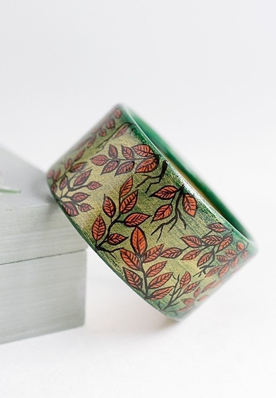 Деревянный Браслет с росписью "Осенние узоры"