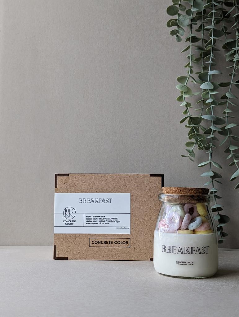 Ароматическая соевая свеча BREAKFAST в стеклянном стакане с пробковой крышкой