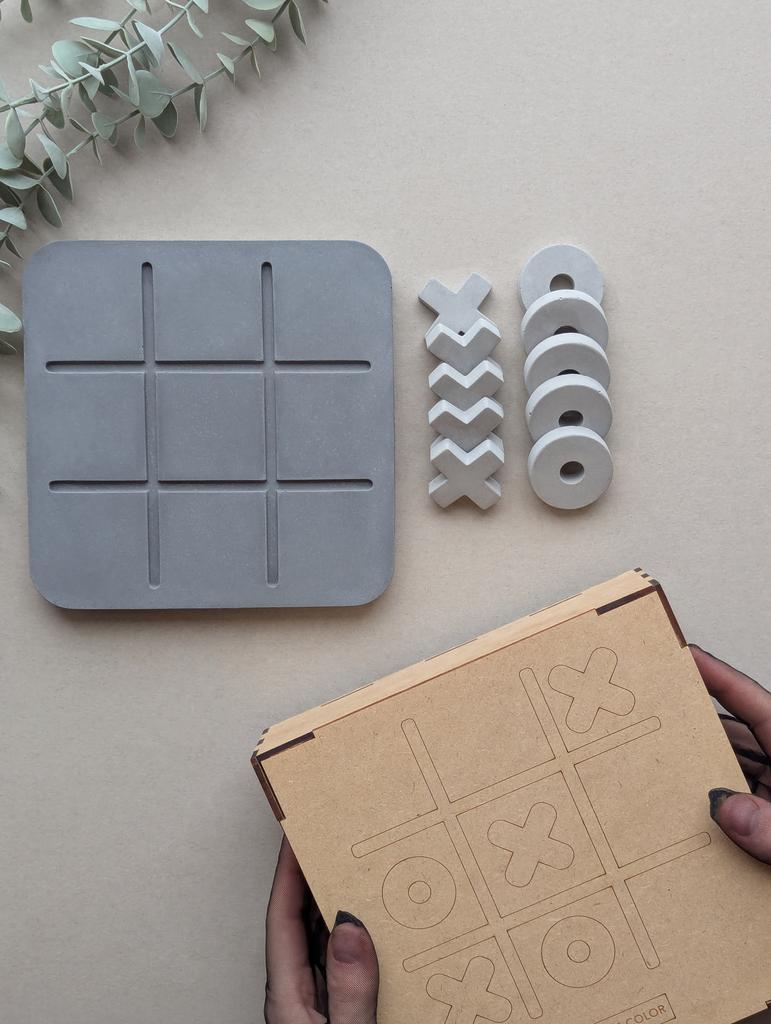 Настольная игра из бетона крестики - нолики BRUNI (базальт/серый)