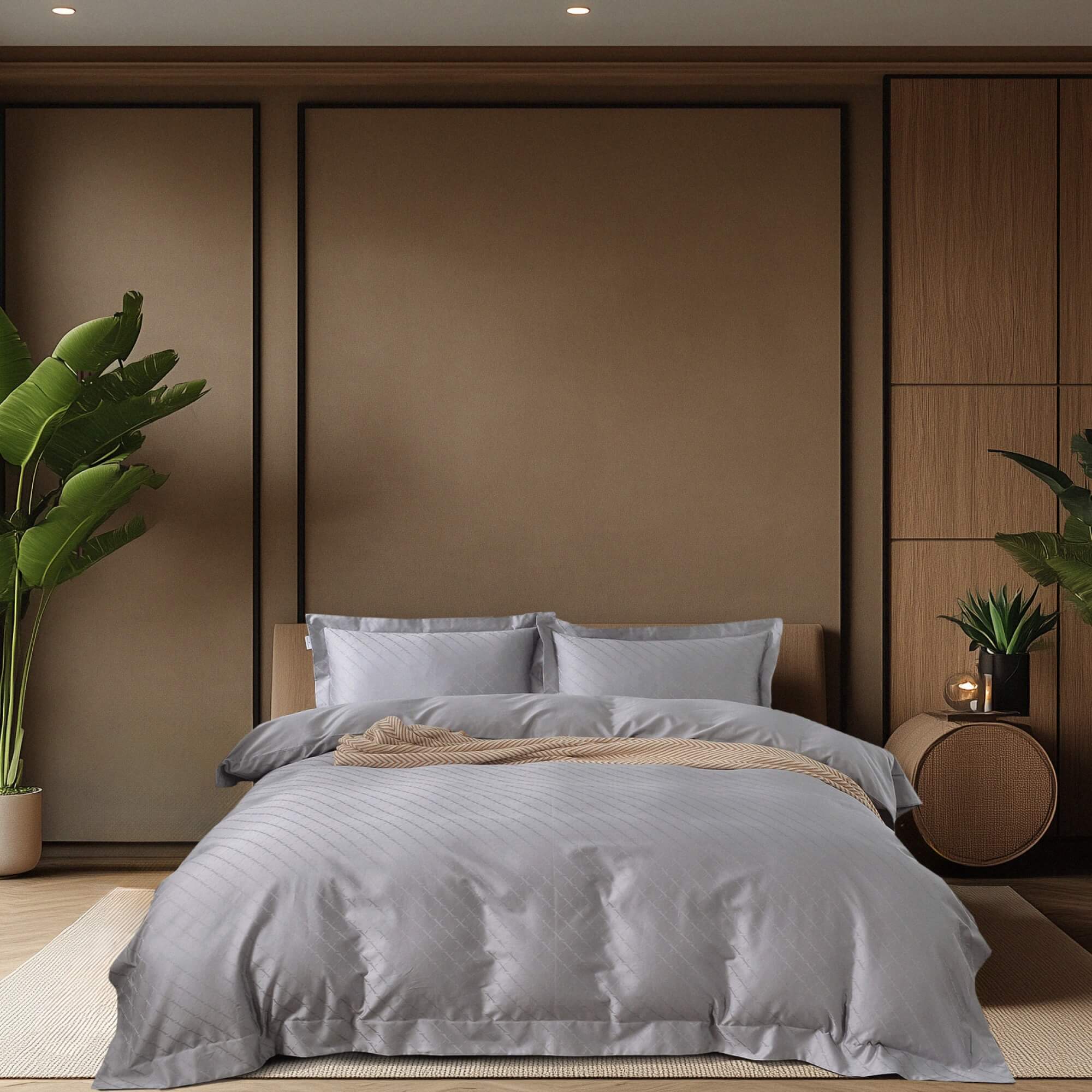 Постельное белье Fresa серое с жаккардовым орнаментом