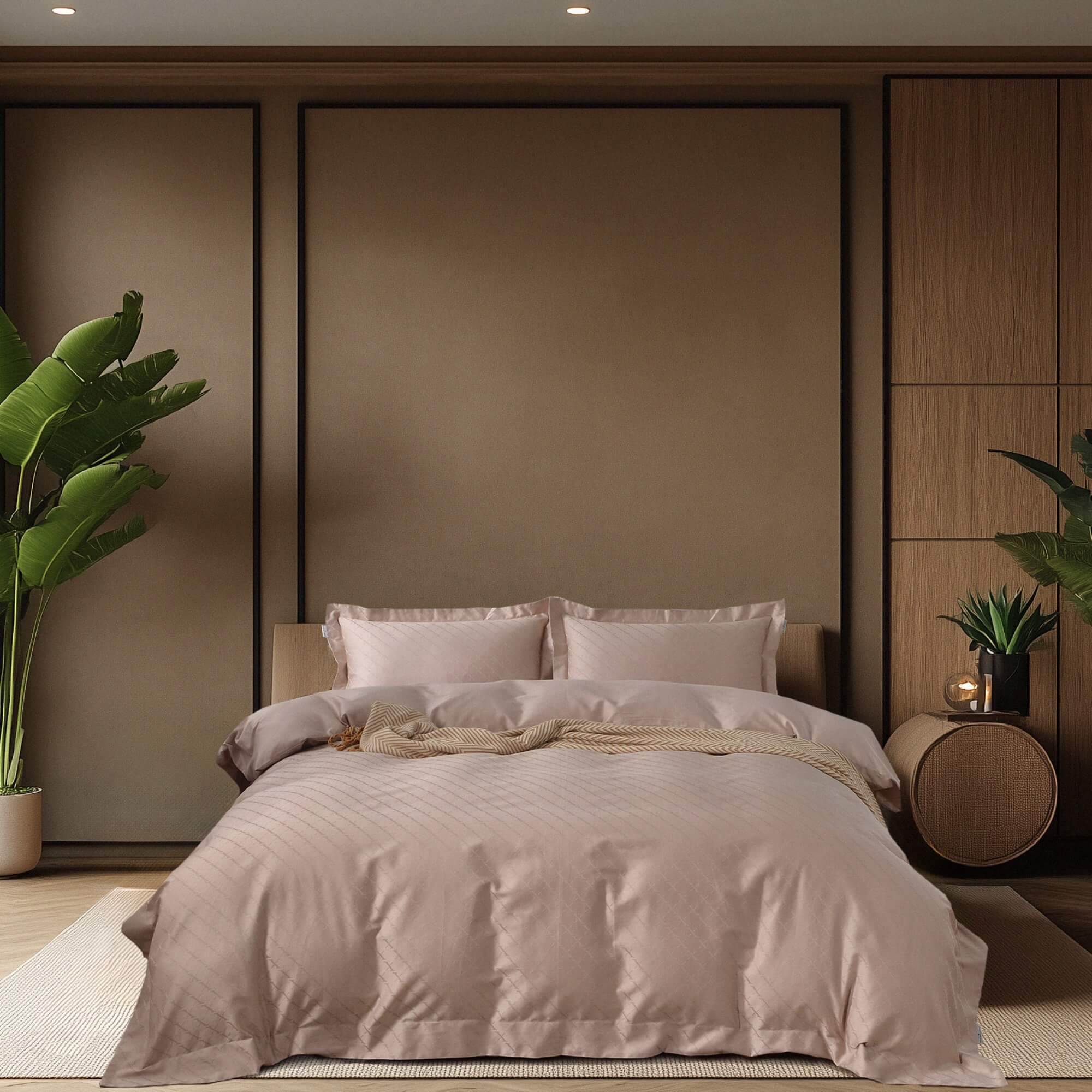 Постельное белье Fresa бежевое с жаккардовым орнаментом