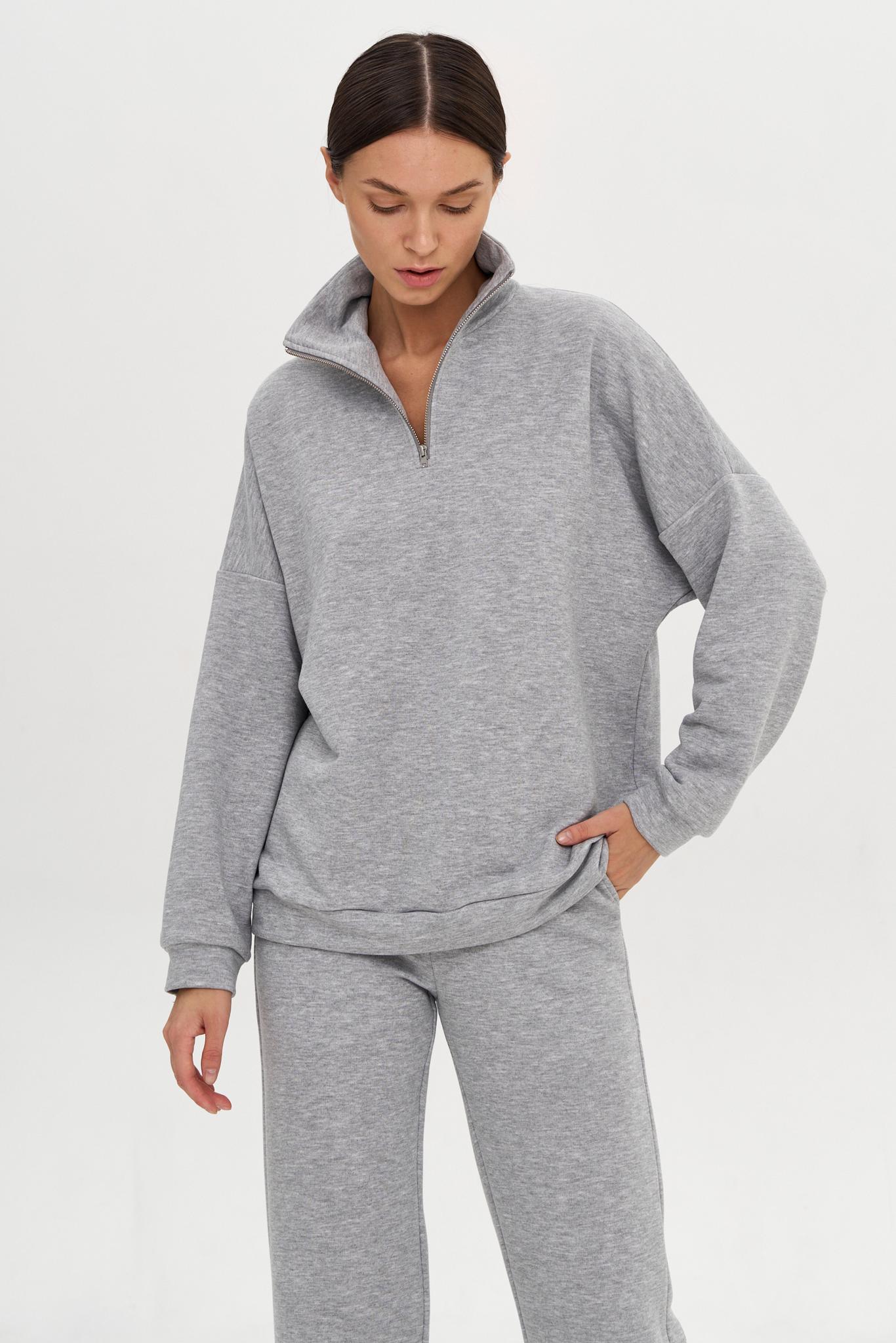 Cвитшот в стиле oversize на молнии Gray melange