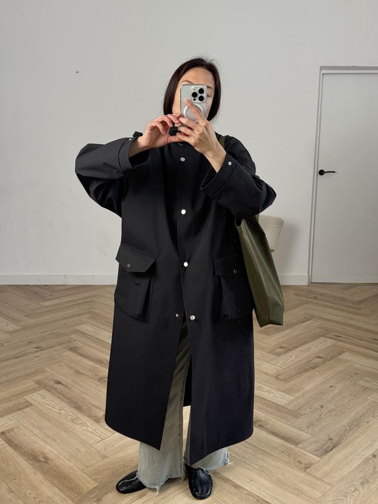 Дождевик длинный черного цвета мд 406