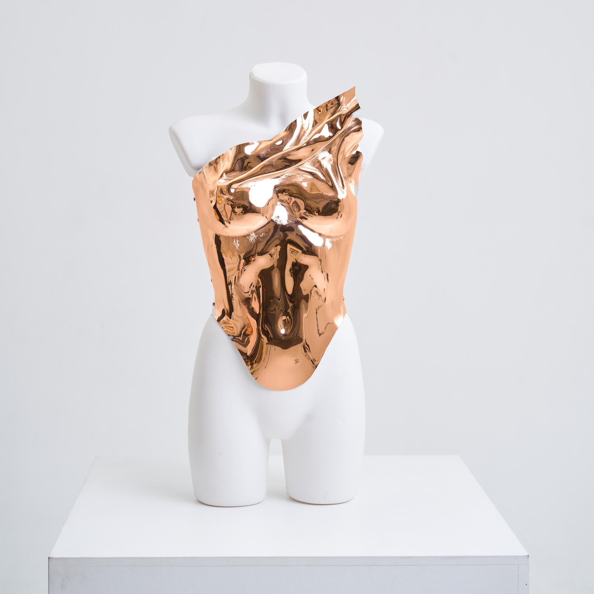 корсет зеркальный золото длинный с волной