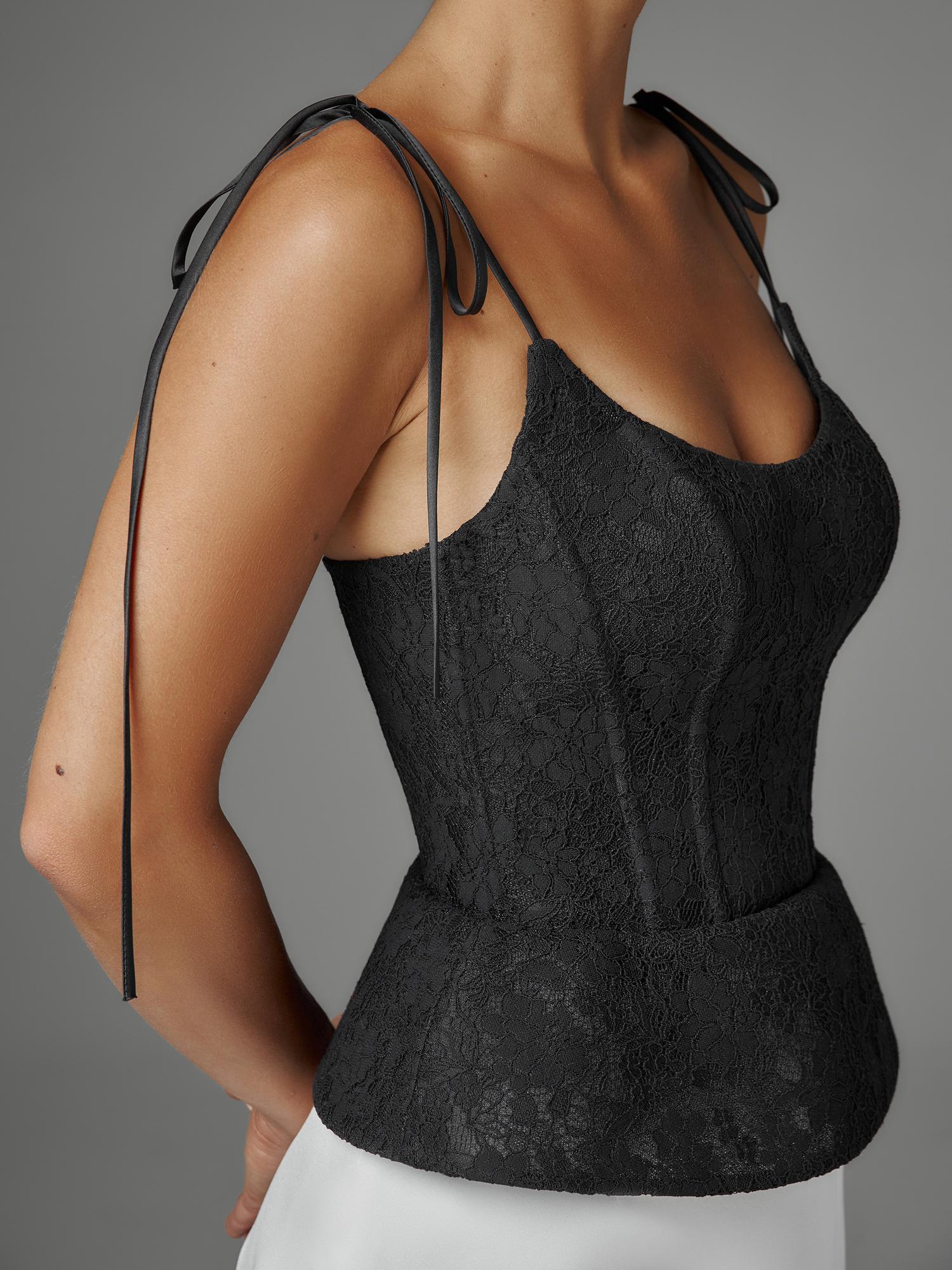 Корсет с баской 091Black кружевной