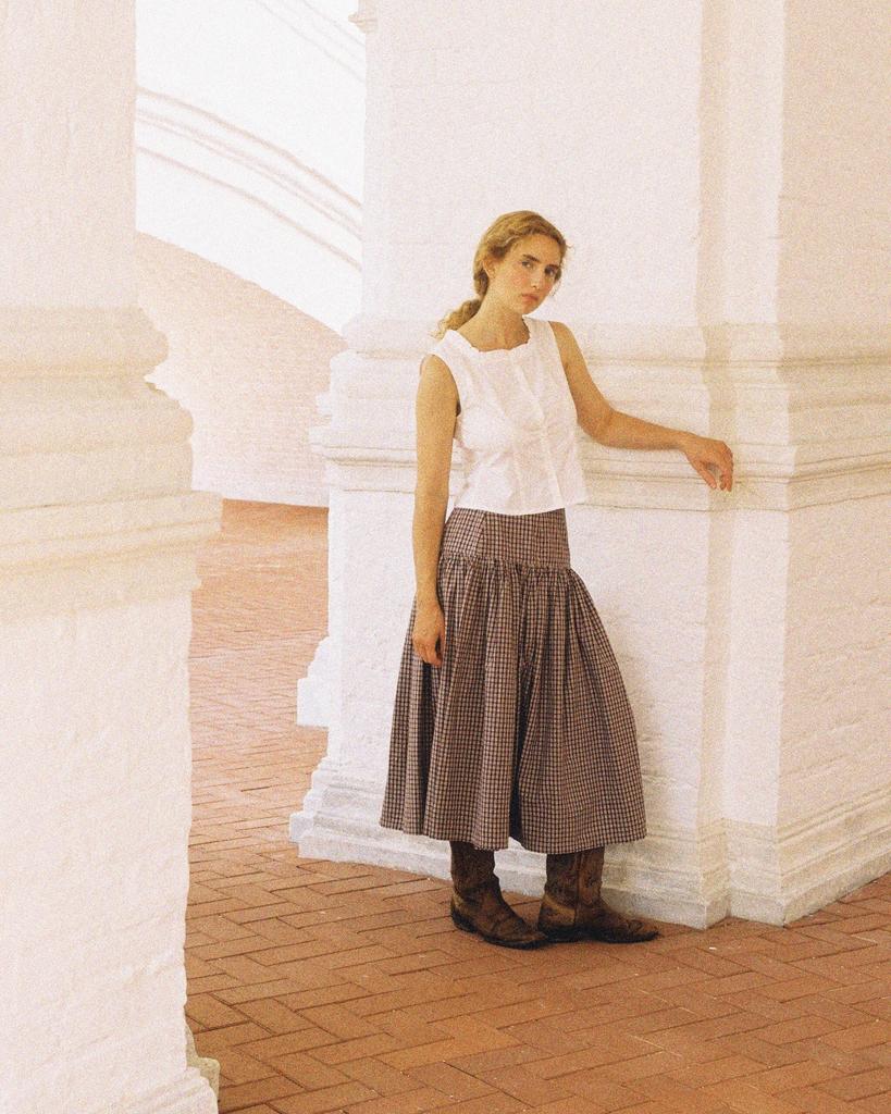 Юбка миди с запахом в коричневую клетку