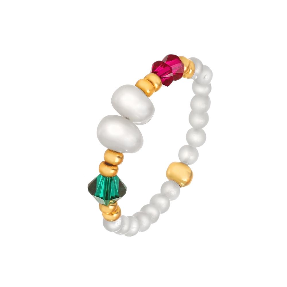 Кольцо из перламутра с кристаллами №3