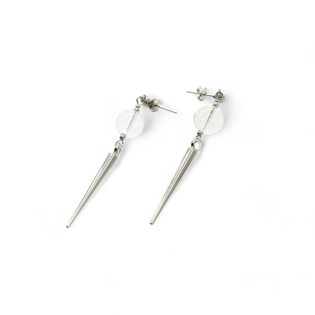Серьги с крупным хрусталём и конусами в серебре