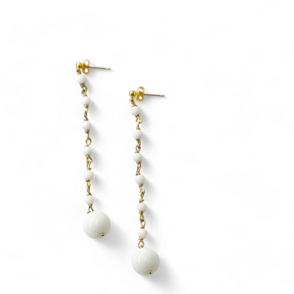 Серьги из белого агата в позолоте