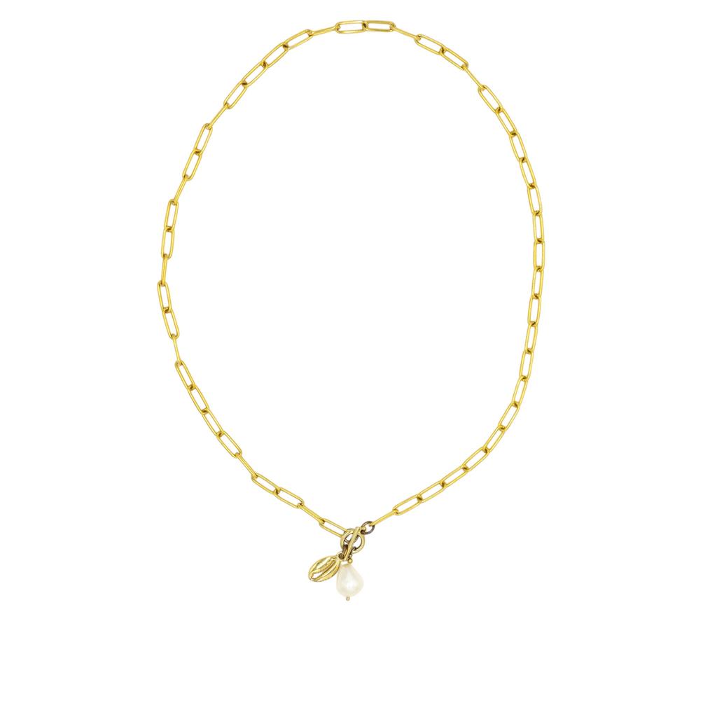 Цепь в золоте с ракушкой и жемчужиной