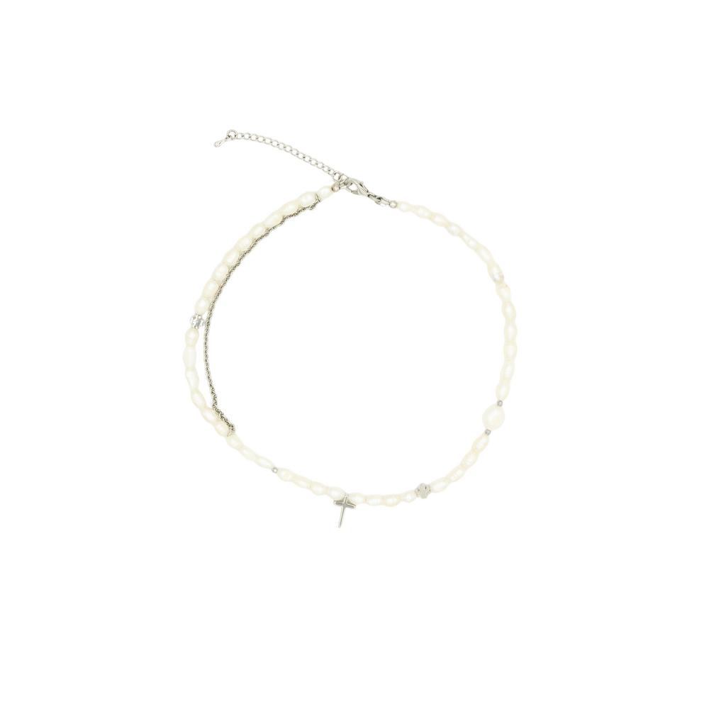 Колье из жемчуга с крестиком и цепью