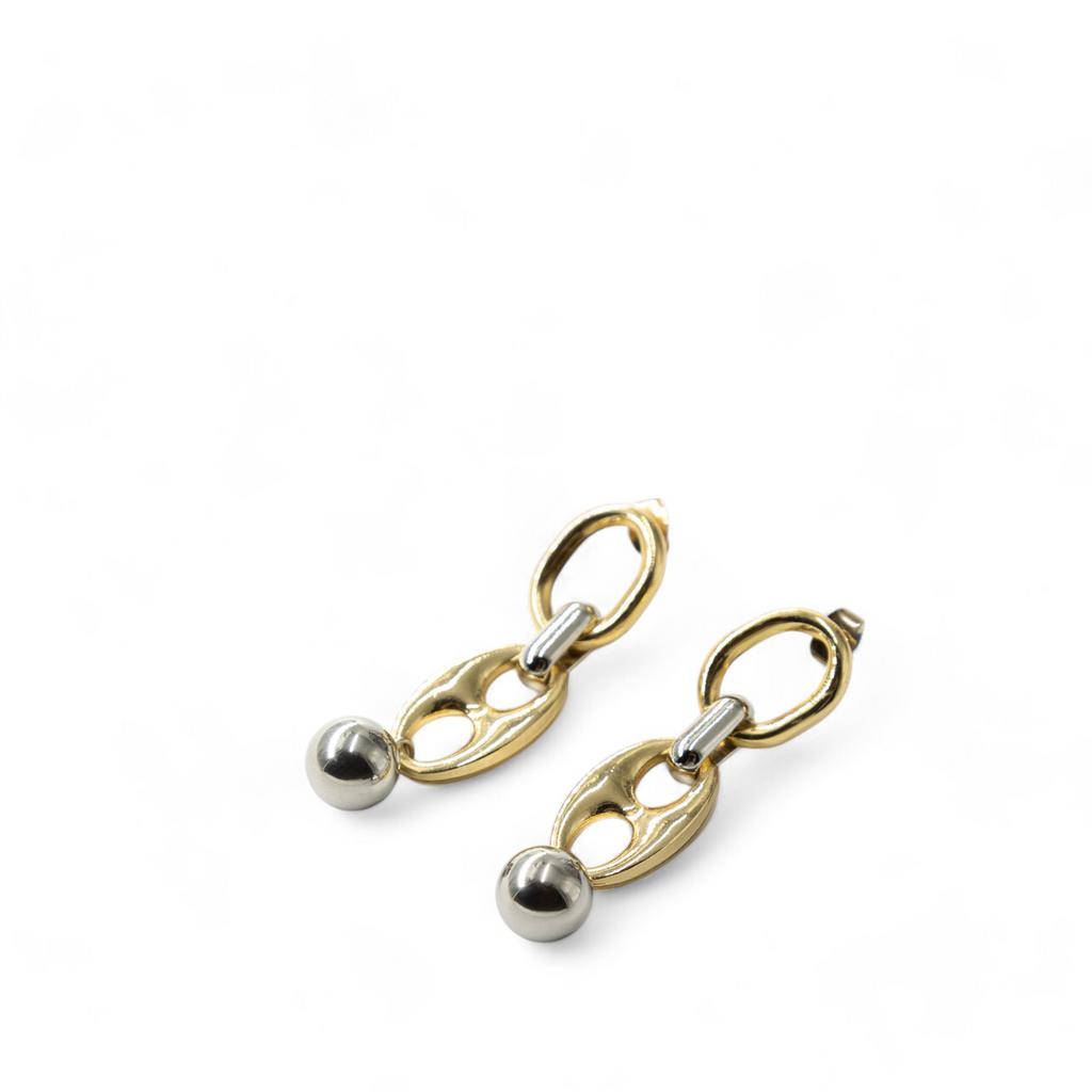 Серьги биколор с подвесами в виде шаров