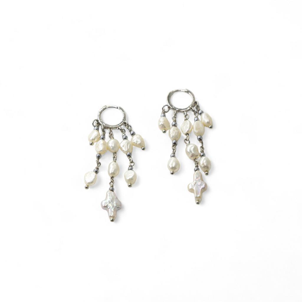 Серьги с жемчугом в виде креста