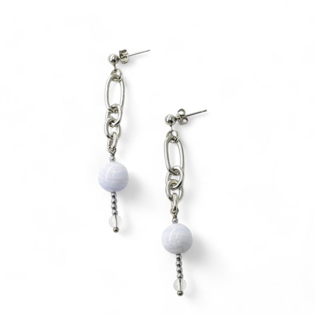 Серьги с голубым агатом и хрусталем