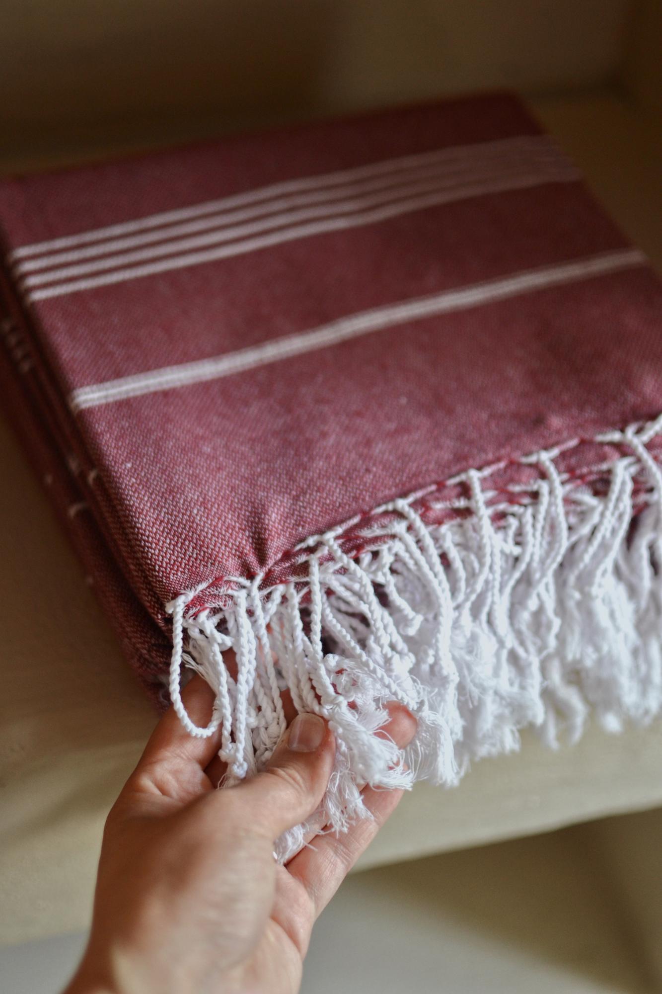 Пештемаль хлопковая бордовая в полоску