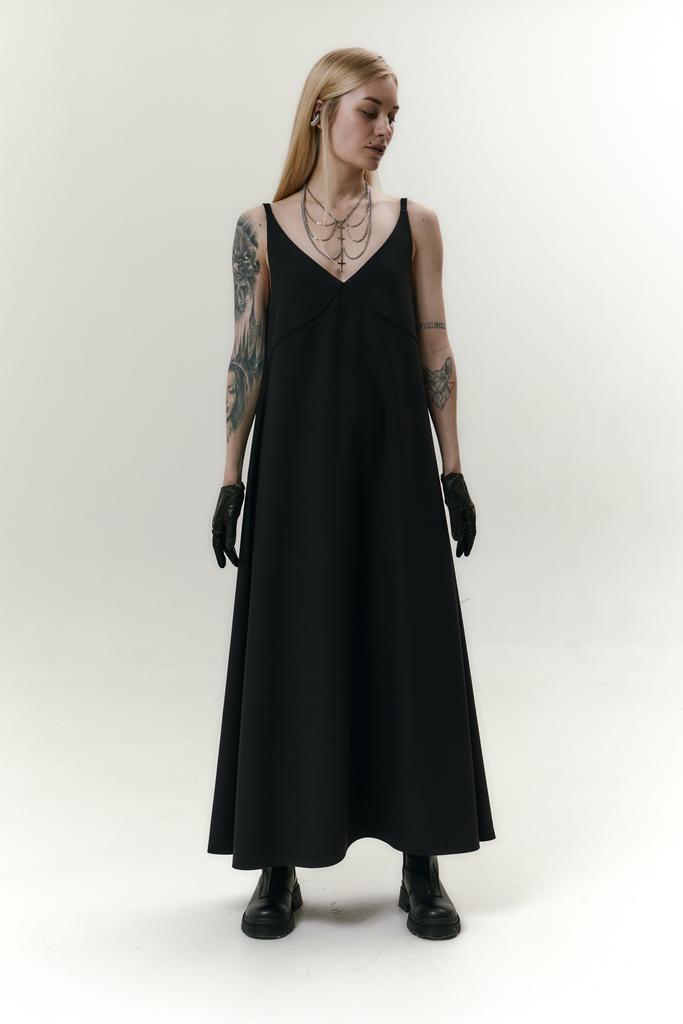 Платье комбинация черное из шерсти