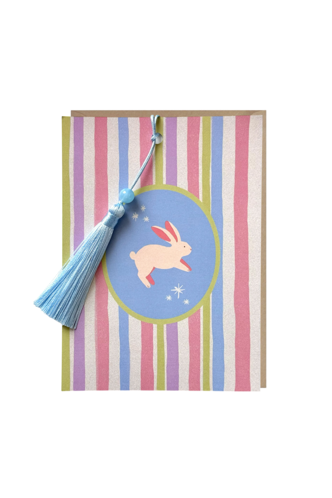 открытка "зайчик" с голубым декоративным элементом