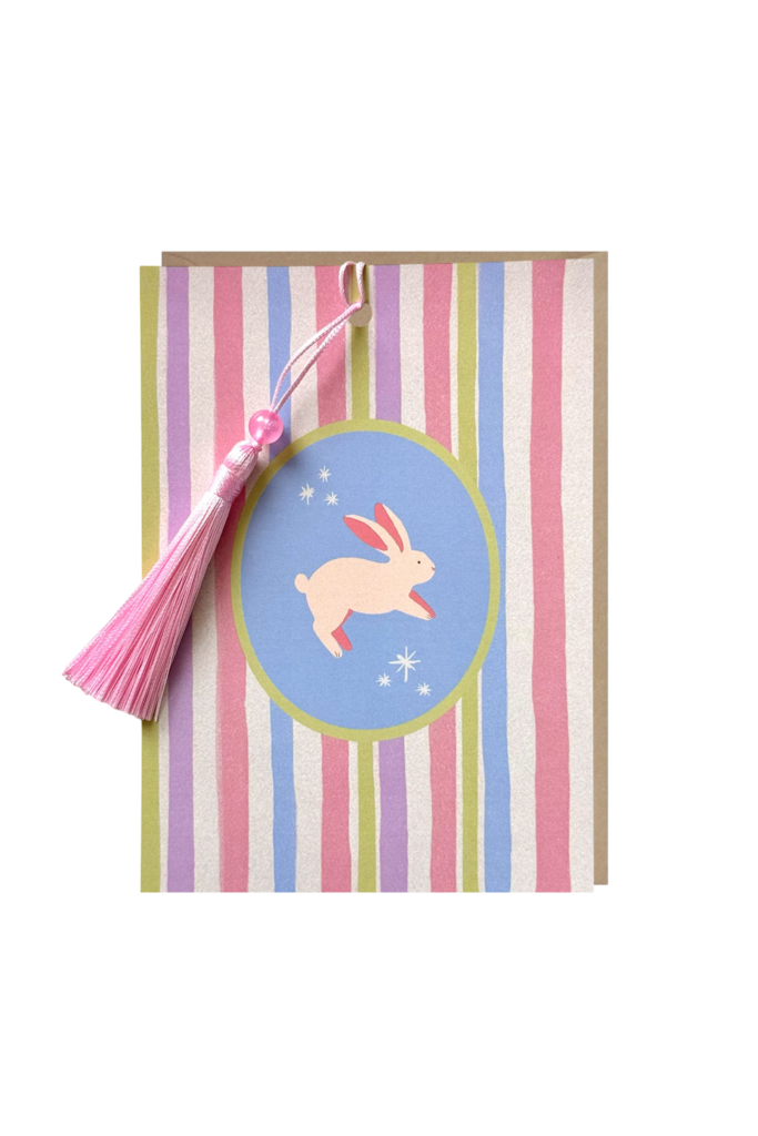 открытка "зайчик" с розовым декоративным элементом