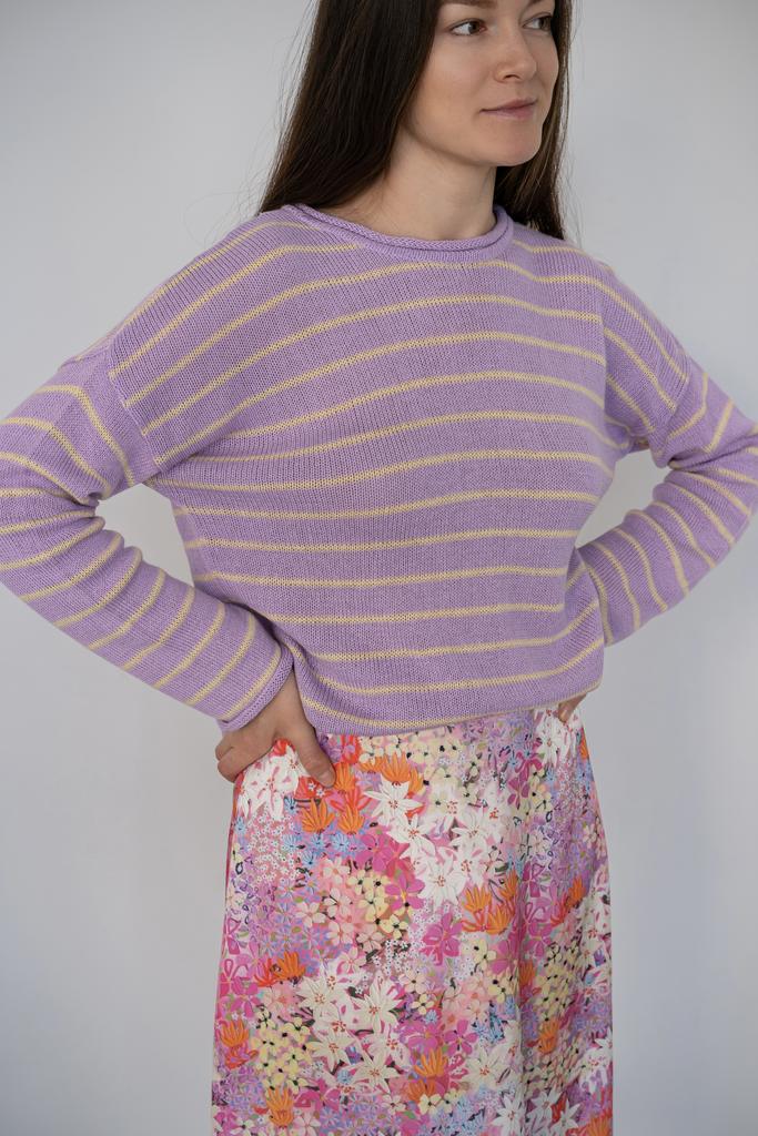 Лонгслив в полоску сиренево-желтый