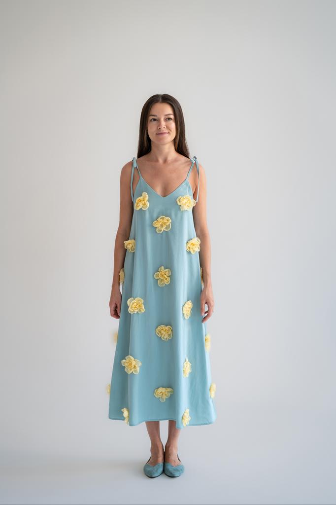 Платье с цветами мятное