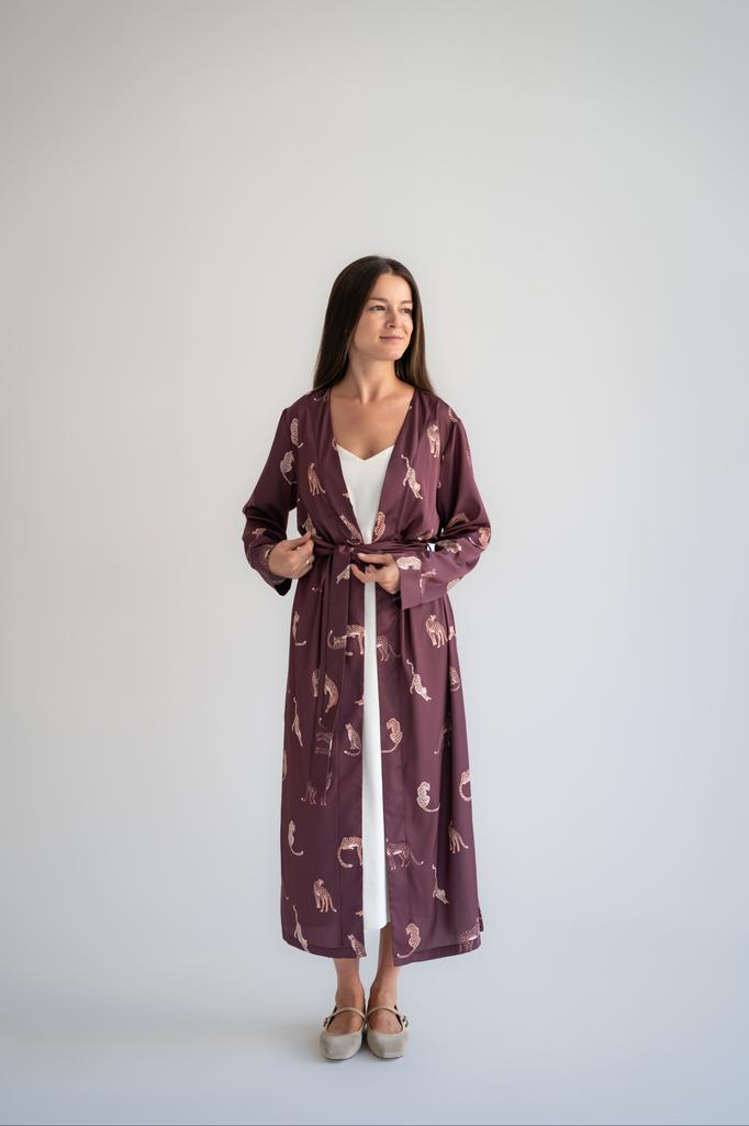 Шелковый тренч гепарды шоколад