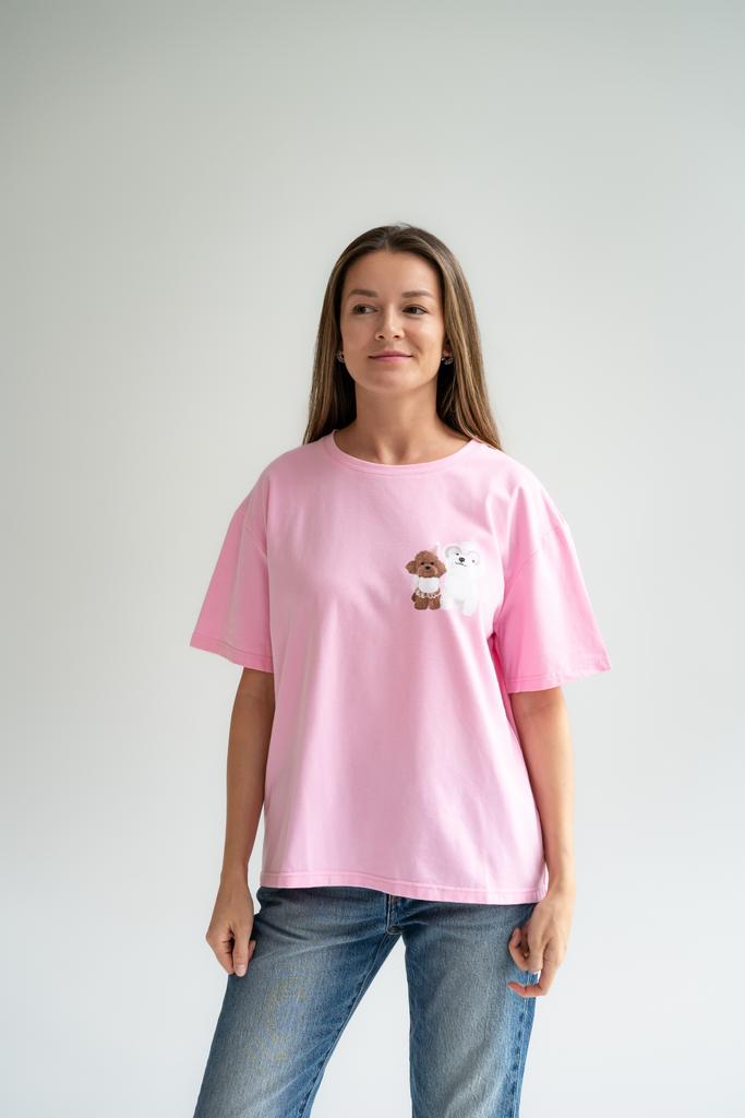 Футболка розовая с принтом на выбор