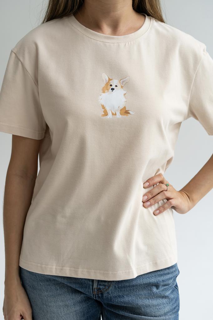 Футболка с собачкой бежевая