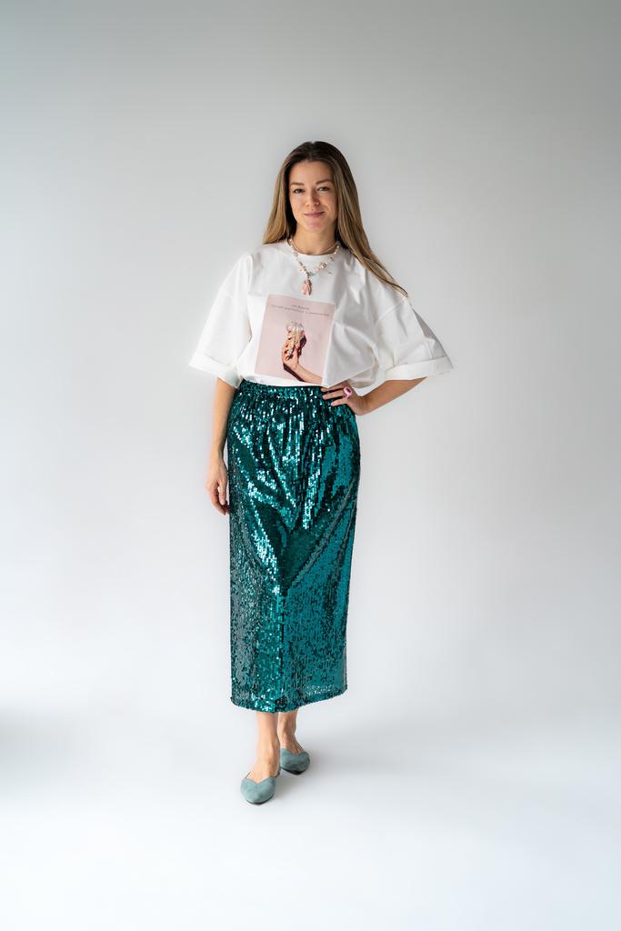 Юбка с пайетками изумрудная