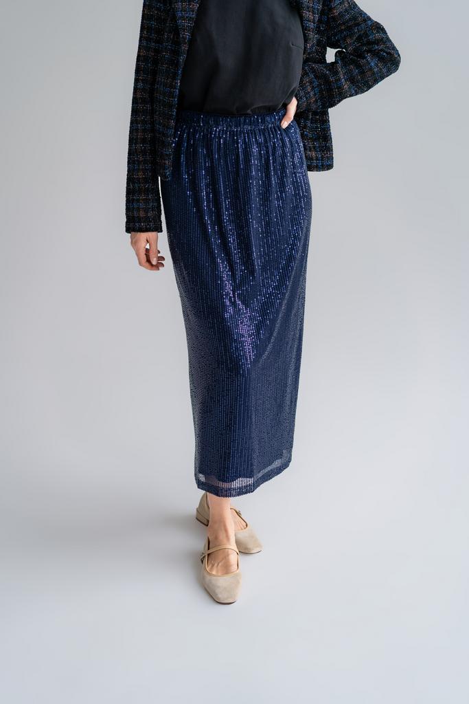 Юбка с пайетками синяя