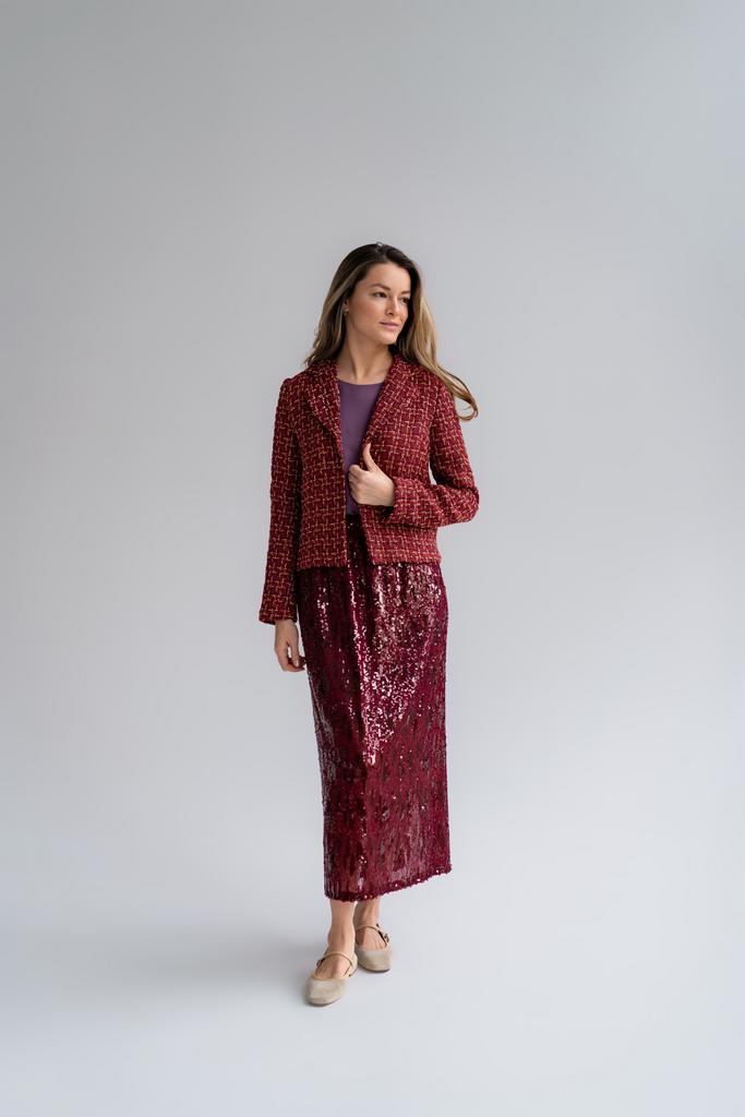 Жакет из твида бордовый
